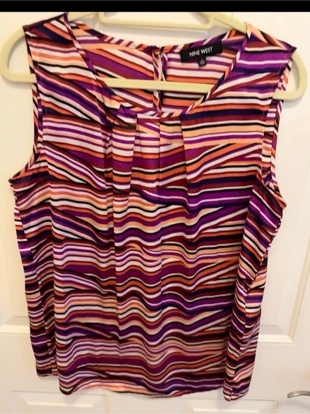 Nine West Abstract Stripe Blouse in Purple & White Like New